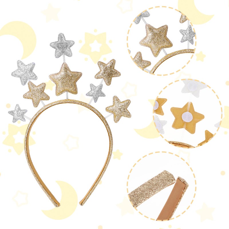 DSLSQD Star Headband, 2 Pieces Hairband with Gold and Silver Star Hair Hoops, Hair Accessories for Party Festival Holiday Birthday Kids Adults, One Size - Image 3
